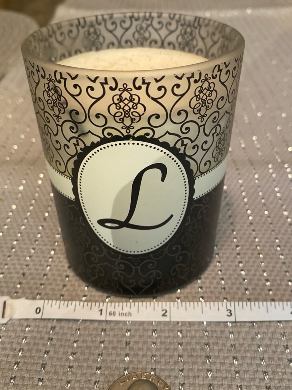 Monogram L Decorative Glass Candle Holder - Black & Cream